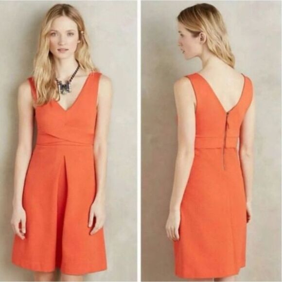 Anthropologie x HD In Paris Ardmore Cross Front V-Neck Knit Dress in Orange 10 - Picture 1 of 10